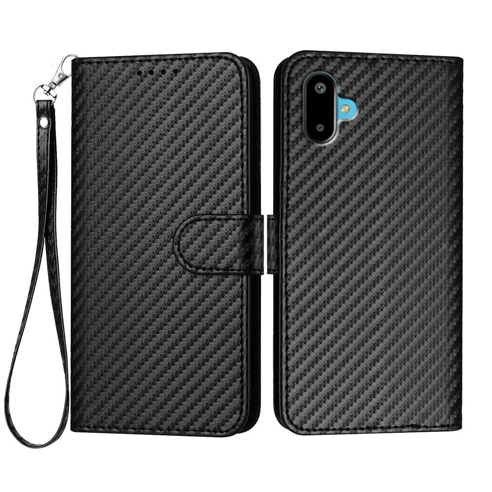 For Samsung Galaxy M06 5G / Galaxy F06 5G Wallet Case with Strap Carbon Fiber Texture Leather Mobile Cover