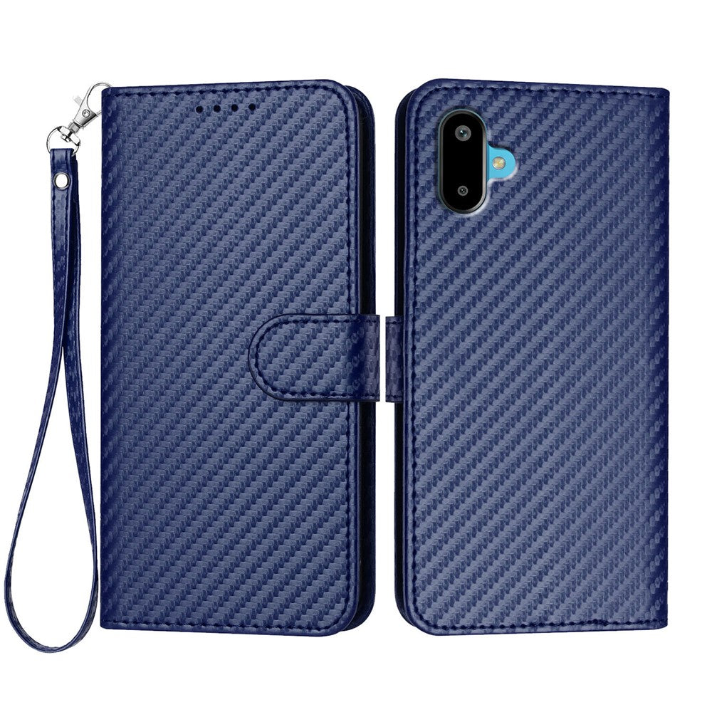 For Samsung Galaxy M06 5G / Galaxy F06 5G Wallet Case with Strap Carbon Fiber Texture Leather Mobile Cover