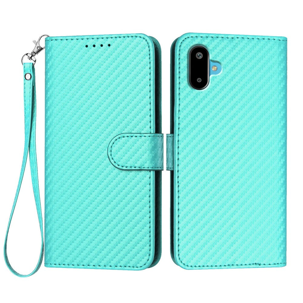 For Samsung Galaxy M06 5G / Galaxy F06 5G Wallet Case with Strap Carbon Fiber Texture Leather Mobile Cover