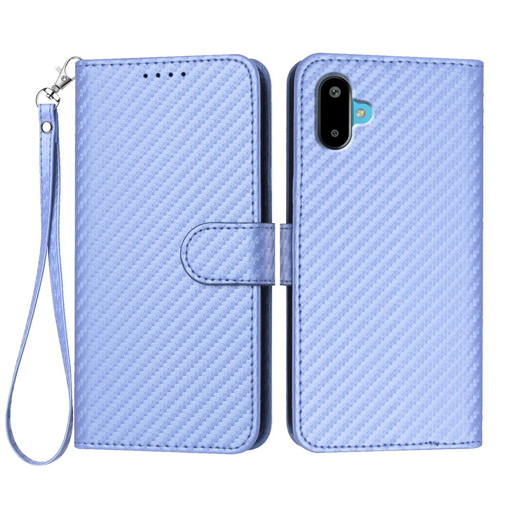 For Samsung Galaxy M06 5G / Galaxy F06 5G Wallet Case with Strap Carbon Fiber Texture Leather Mobile Cover
