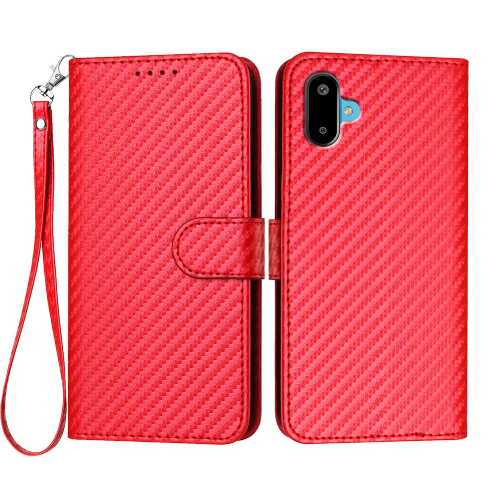 For Samsung Galaxy M16 5G / Galaxy F16 5G Wallet Case with Strap Carbon Fiber Texture Leather Mobile Cover