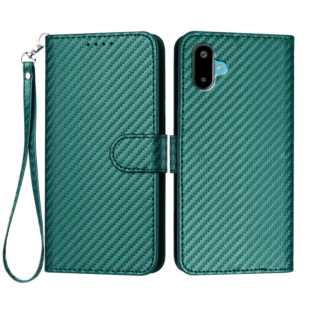 For Samsung Galaxy M16 5G / Galaxy F16 5G Wallet Case with Strap Carbon Fiber Texture Leather Mobile Cover