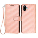 For Samsung Galaxy M16 5G / Galaxy F16 5G Wallet Case with Strap Carbon Fiber Texture Leather Mobile Cover