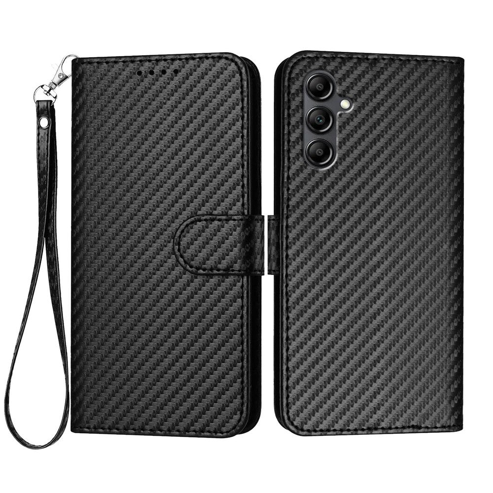 Pung-etui i læder med kulfibertekstur og rem til Samsung Galaxy A15 5G / Samsung Galaxy A15 4G