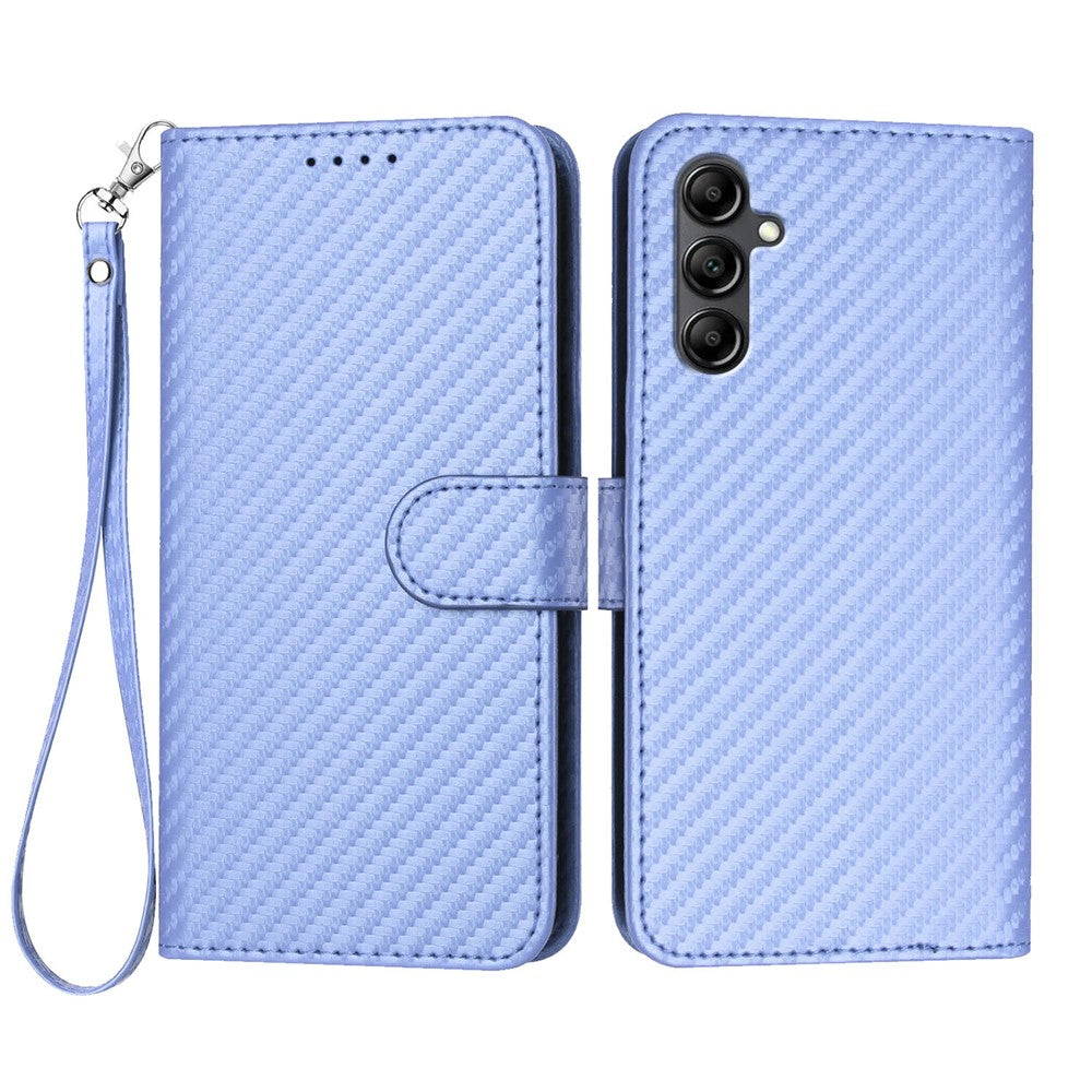 Pung-etui i læder med kulfibertekstur og rem til Samsung Galaxy A15 5G / Samsung Galaxy A15 4G