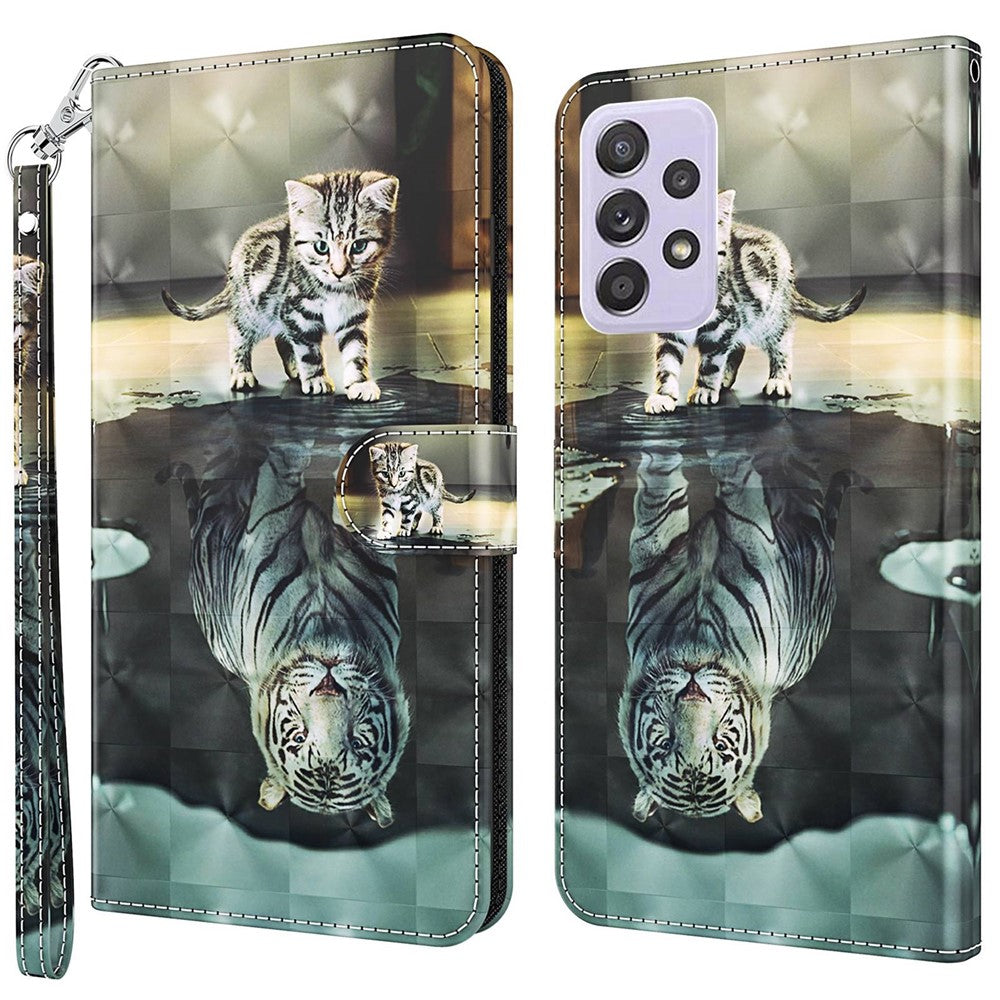 Til Samsung Galaxy A13 4G / 5G 3D-mønsterprint Wallet Telefoncover PU-læder Stand Magnetisk Lukning Cover med Rem