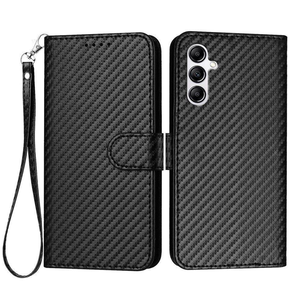 Samsung Galaxy A14 4G / Galaxy A14 5G Plånboksfodral med rem Mobilskal i läder med kolfibertextur