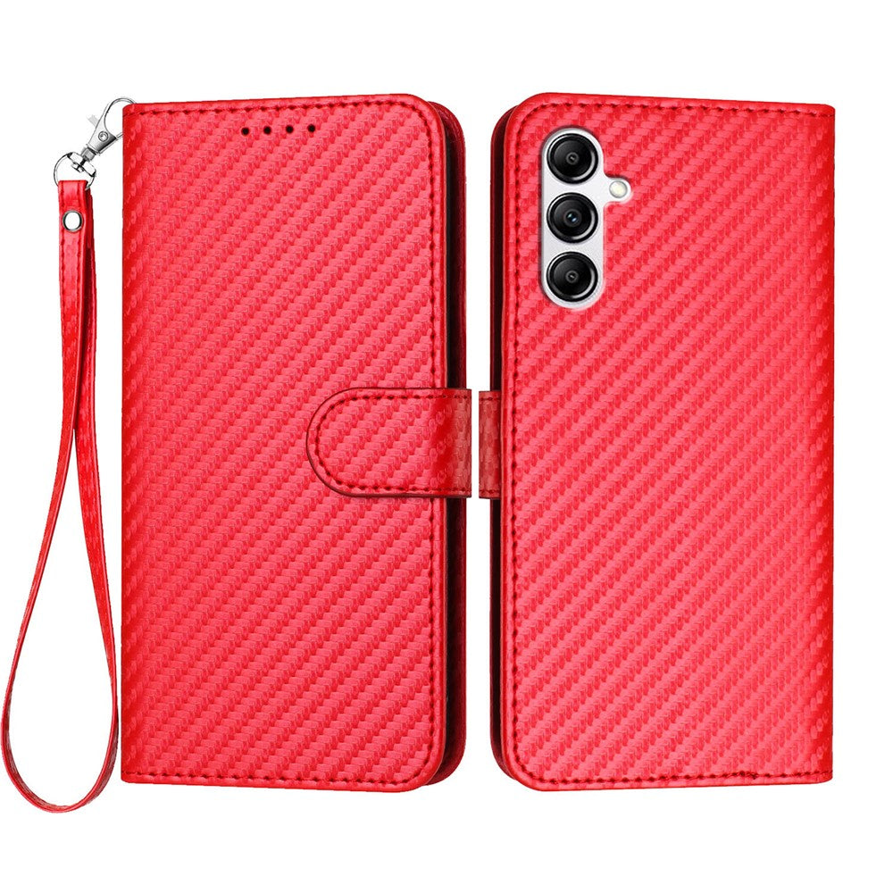 Samsung Galaxy A14 4G / Galaxy A14 5G Plånboksfodral med rem Mobilskal i läder med kolfibertextur