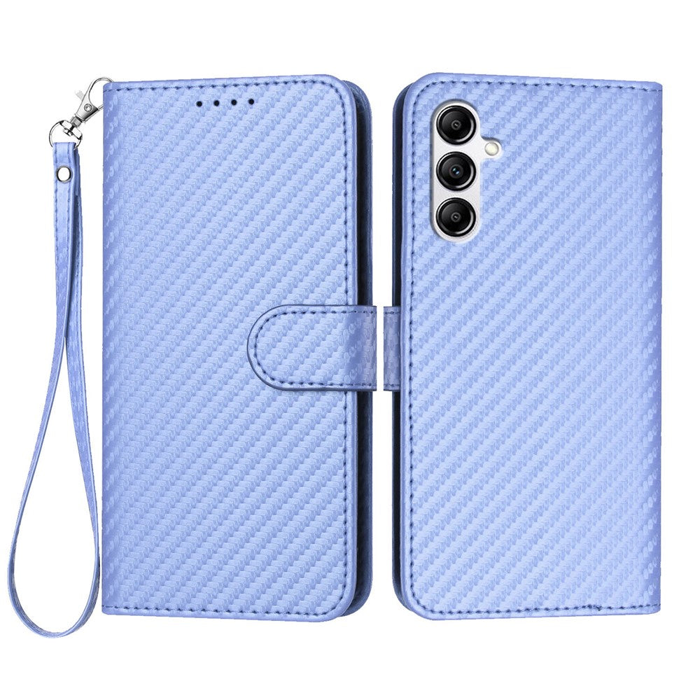 Samsung Galaxy A14 4G / Galaxy A14 5G Plånboksfodral med rem Mobilskal i läder med kolfibertextur
