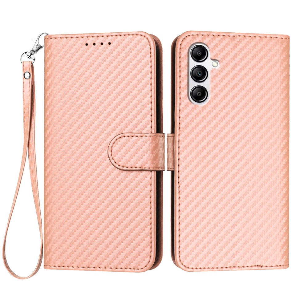 Samsung Galaxy A14 4G / Galaxy A14 5G Plånboksfodral med rem Mobilskal i läder med kolfibertextur