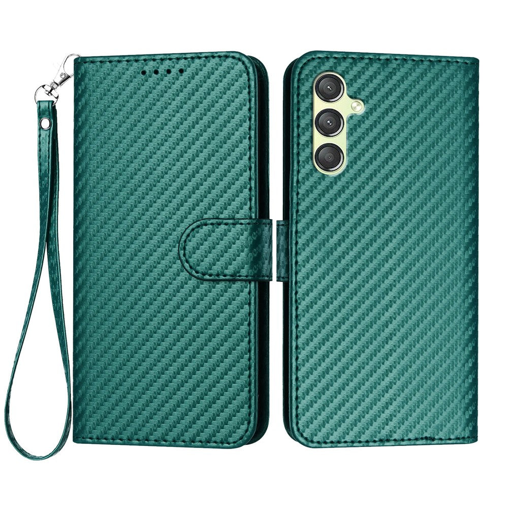 Samsung Galaxy A24 4G (162,1 x 77,6 x 8,3 mm), lædermobilcover med rem og kolfibertekstur