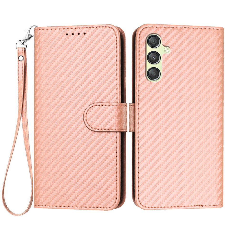 Samsung Galaxy A24 4G (162,1 x 77,6 x 8,3 mm), lædermobilcover med rem og kolfibertekstur