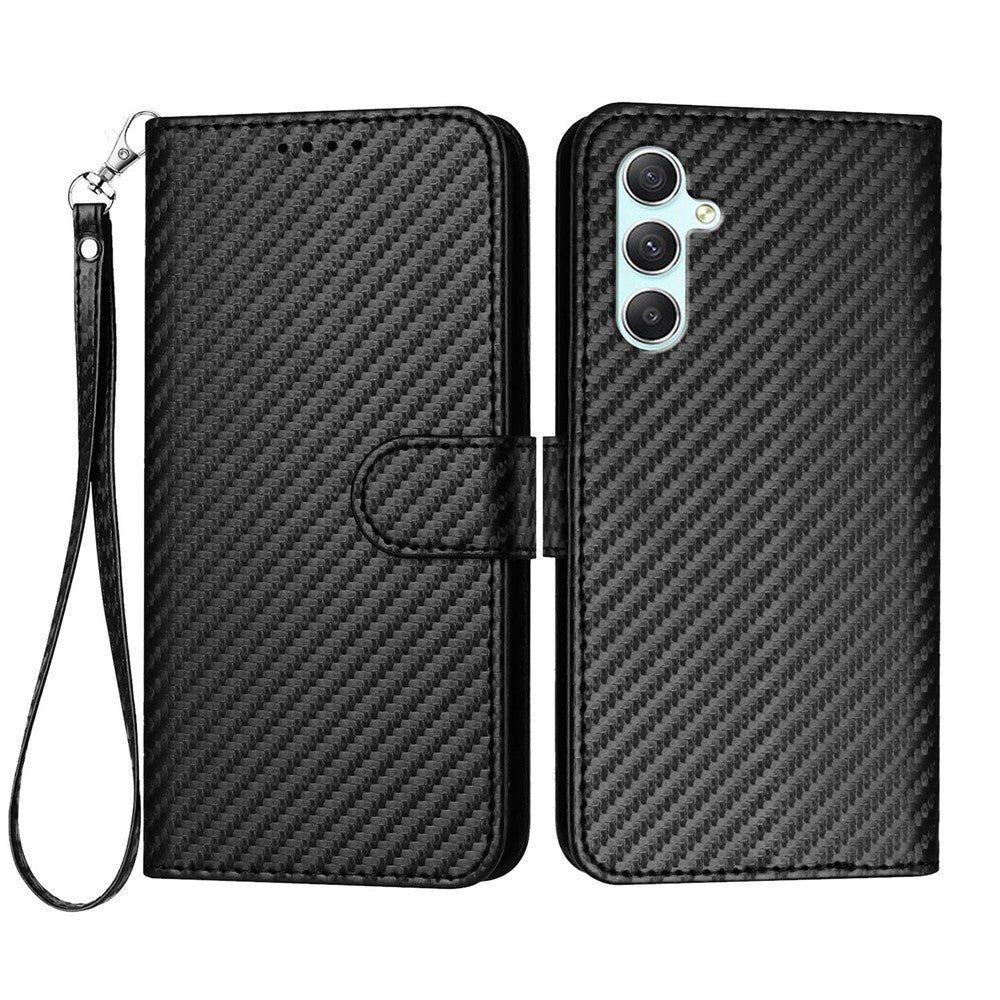Samsung Galaxy A34 5G Plånboksfodral med rem Mobilskal i läder med kolfibertextur