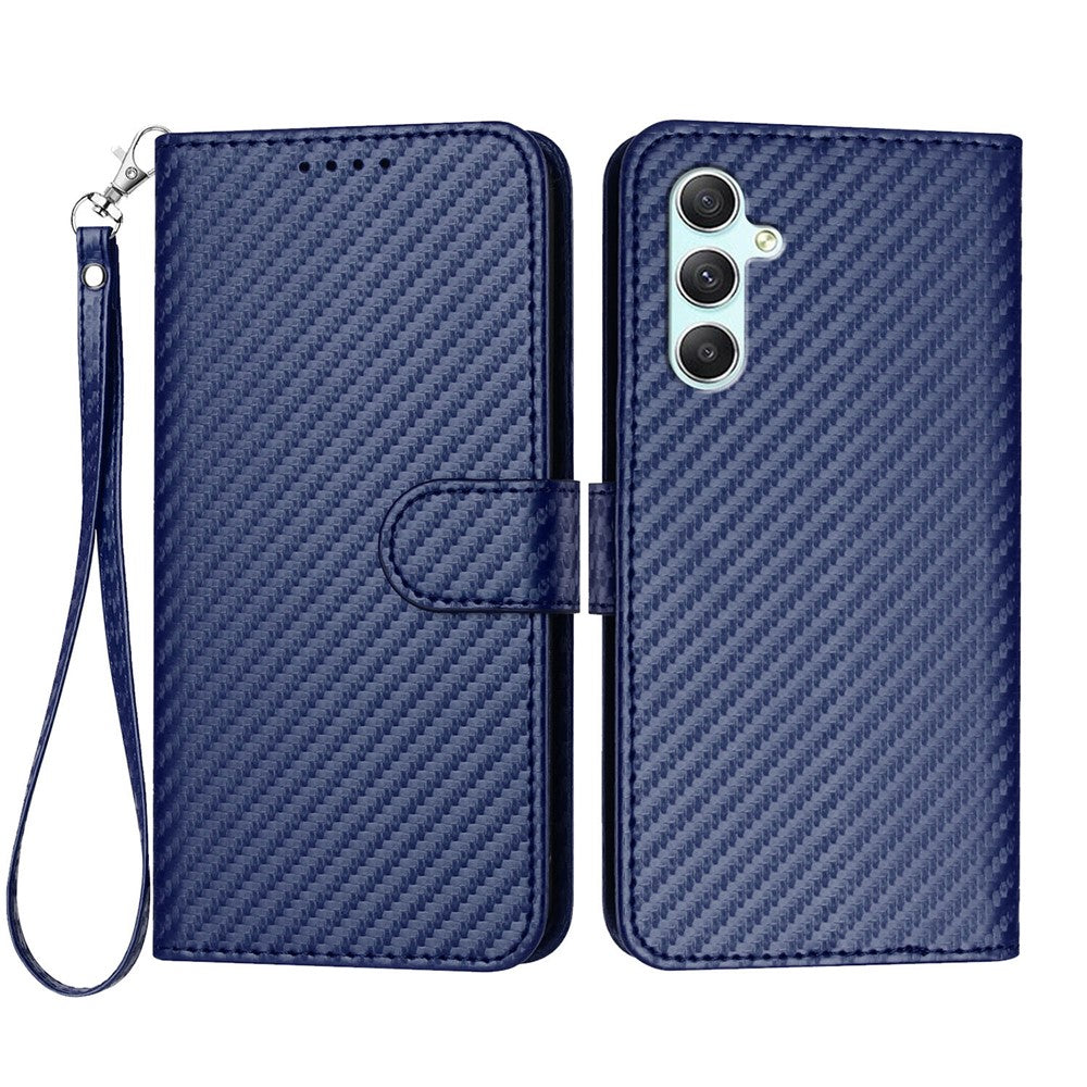 Til Samsung Galaxy A34 5G Pung-cover med rem, læderbetræk med kulfibertekstur