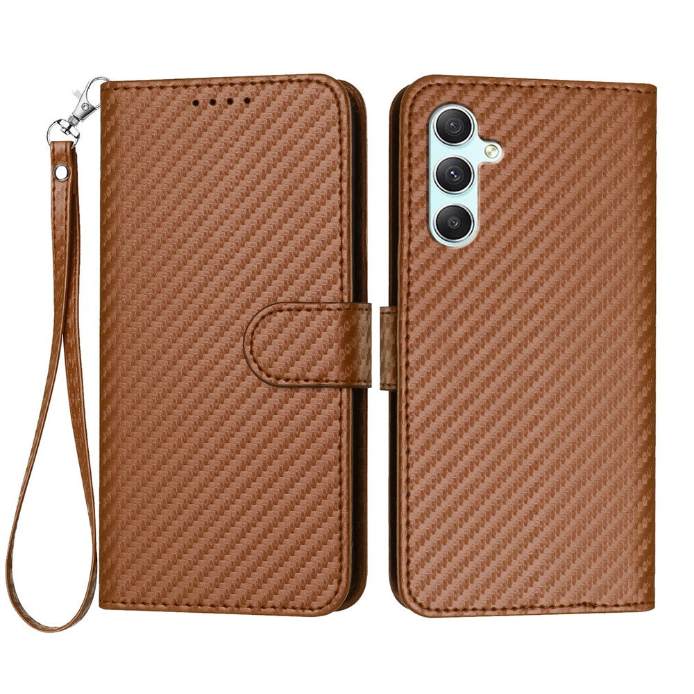 Til Samsung Galaxy A34 5G Pung-cover med rem, læderbetræk med kulfibertekstur