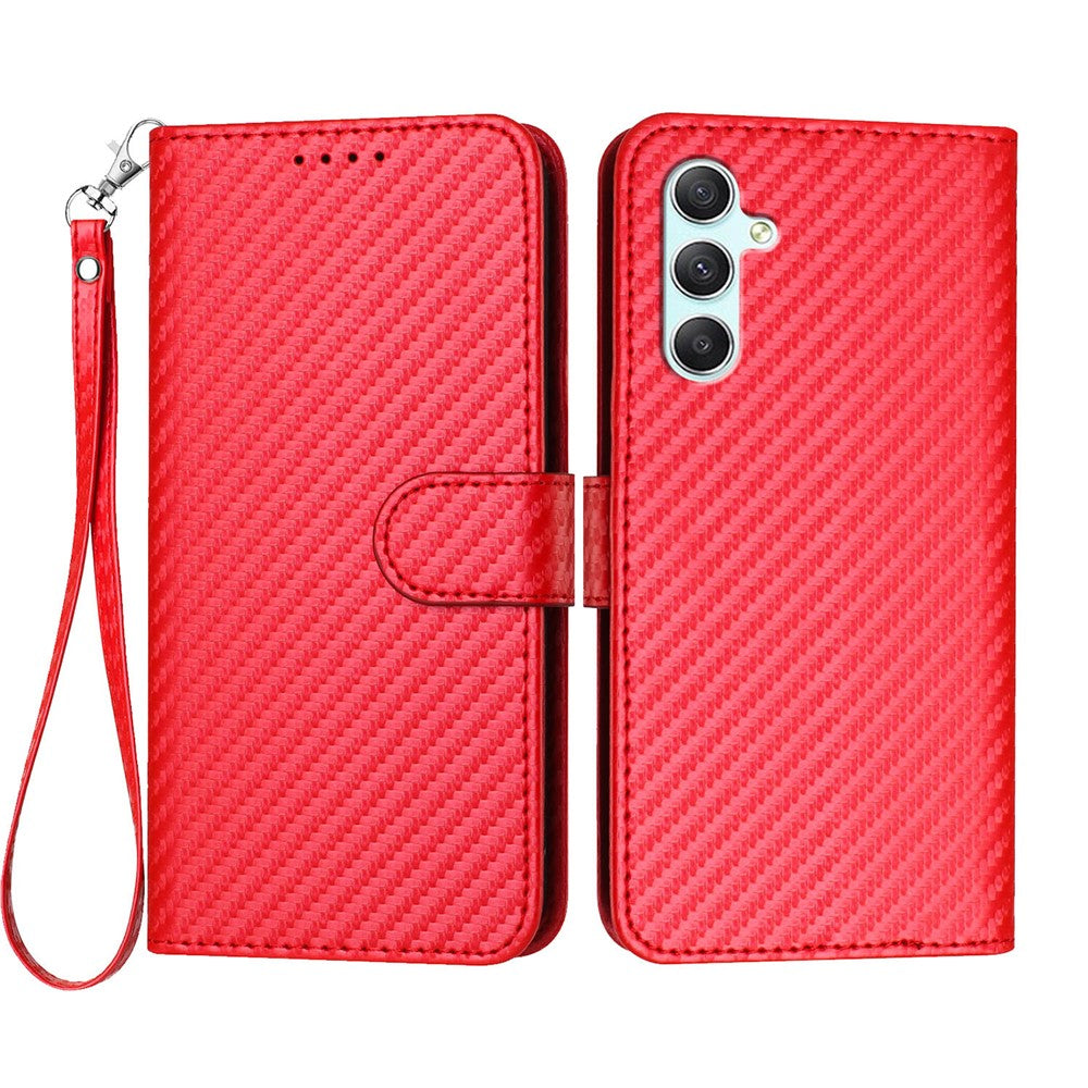 Til Samsung Galaxy A34 5G Pung-cover med rem, læderbetræk med kulfibertekstur