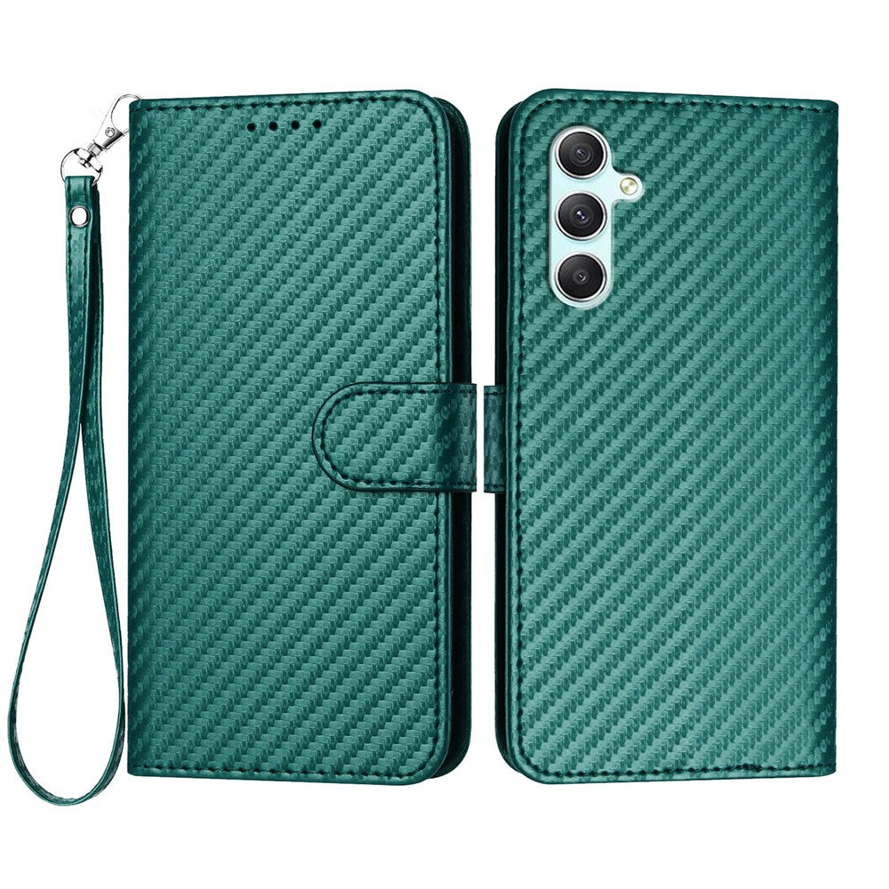 Til Samsung Galaxy A34 5G Pung-cover med rem, læderbetræk med kulfibertekstur