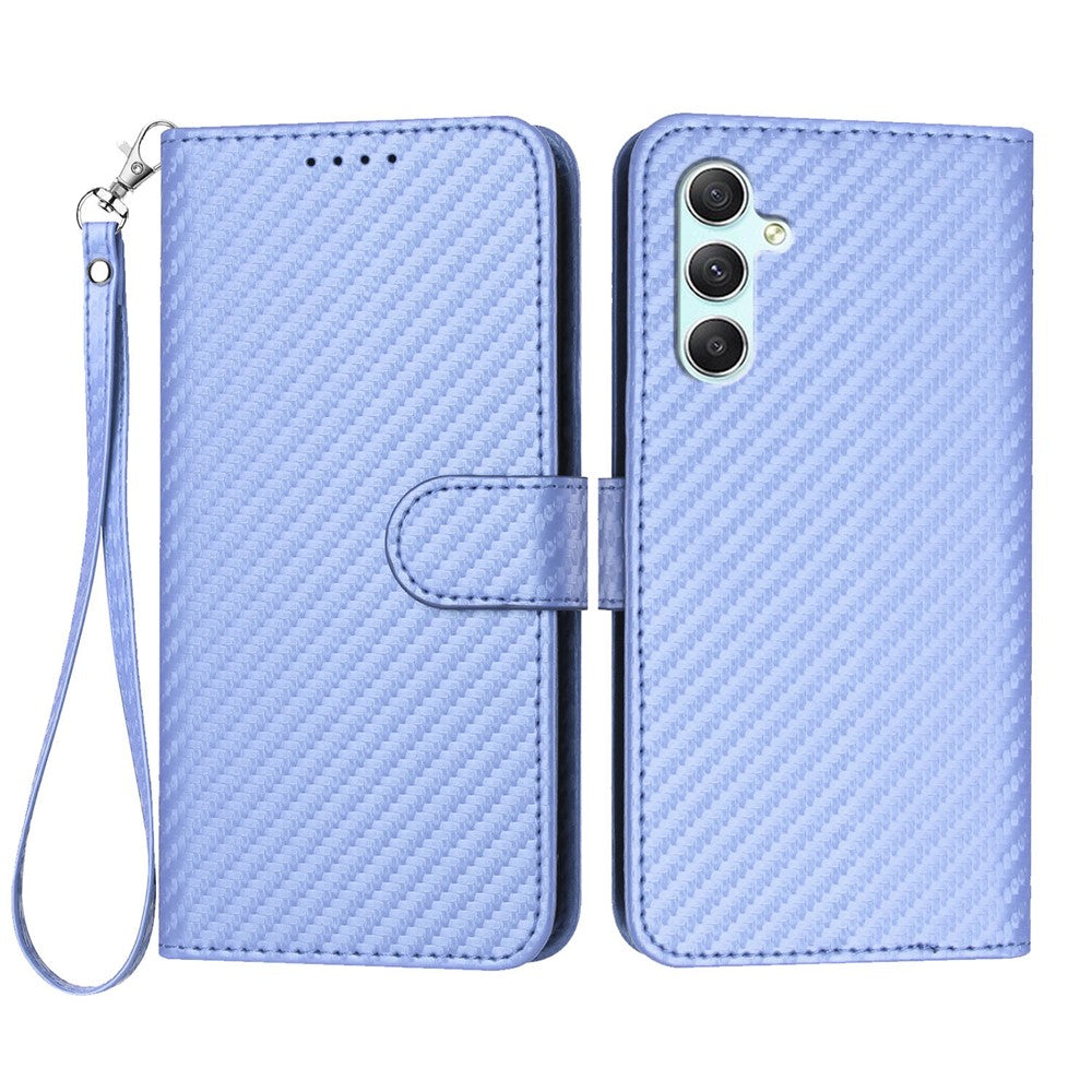 Til Samsung Galaxy A34 5G Pung-cover med rem, læderbetræk med kulfibertekstur