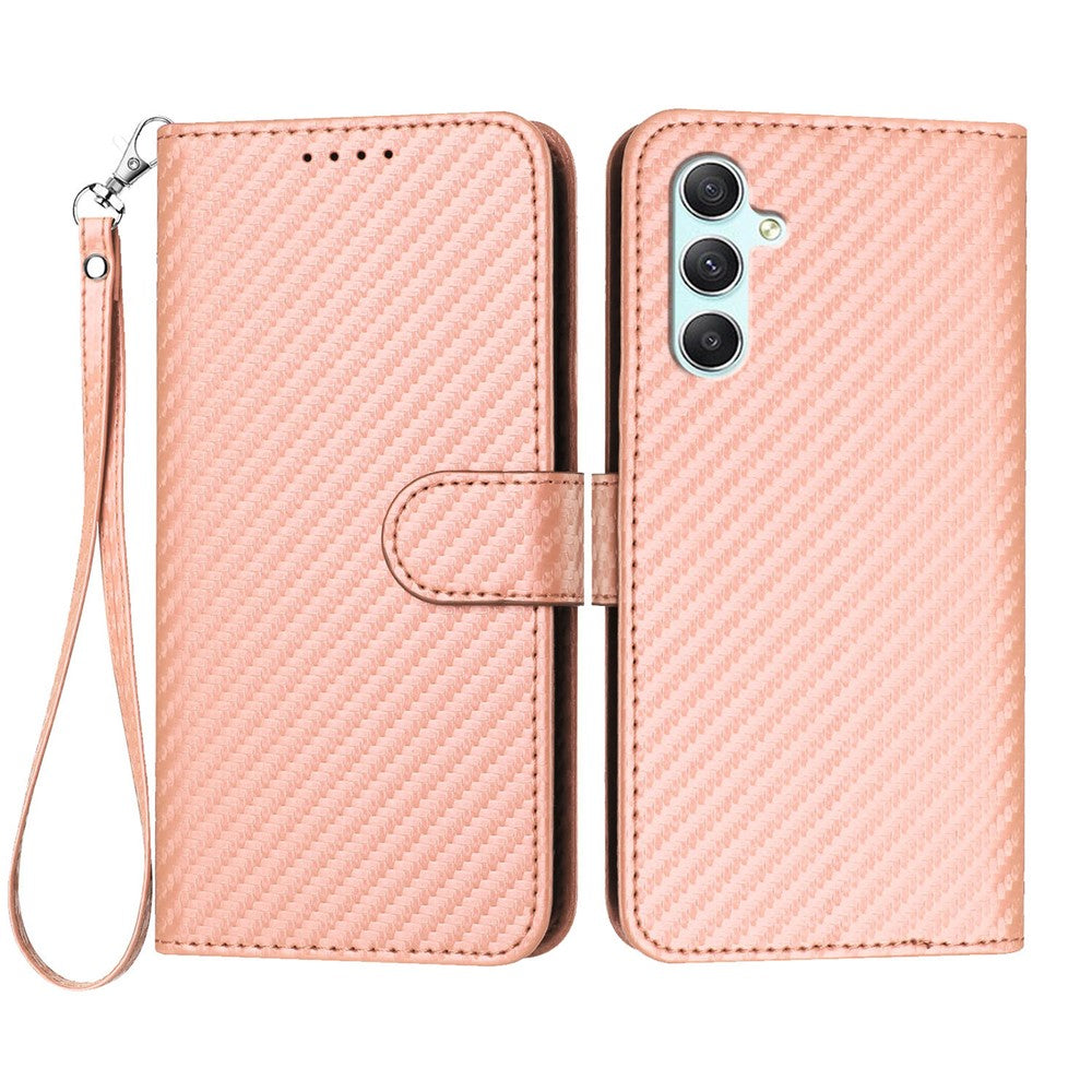 Til Samsung Galaxy A34 5G Pung-cover med rem, læderbetræk med kulfibertekstur