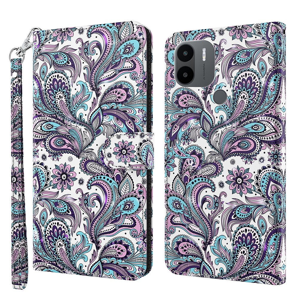 For Xiaomi Redmi A1 4G / A2 4G 3D Pattern Printing Wallet Phone Case PU Leather Wrist Strap Handbag Stand Feature Magnetic Flip Cover