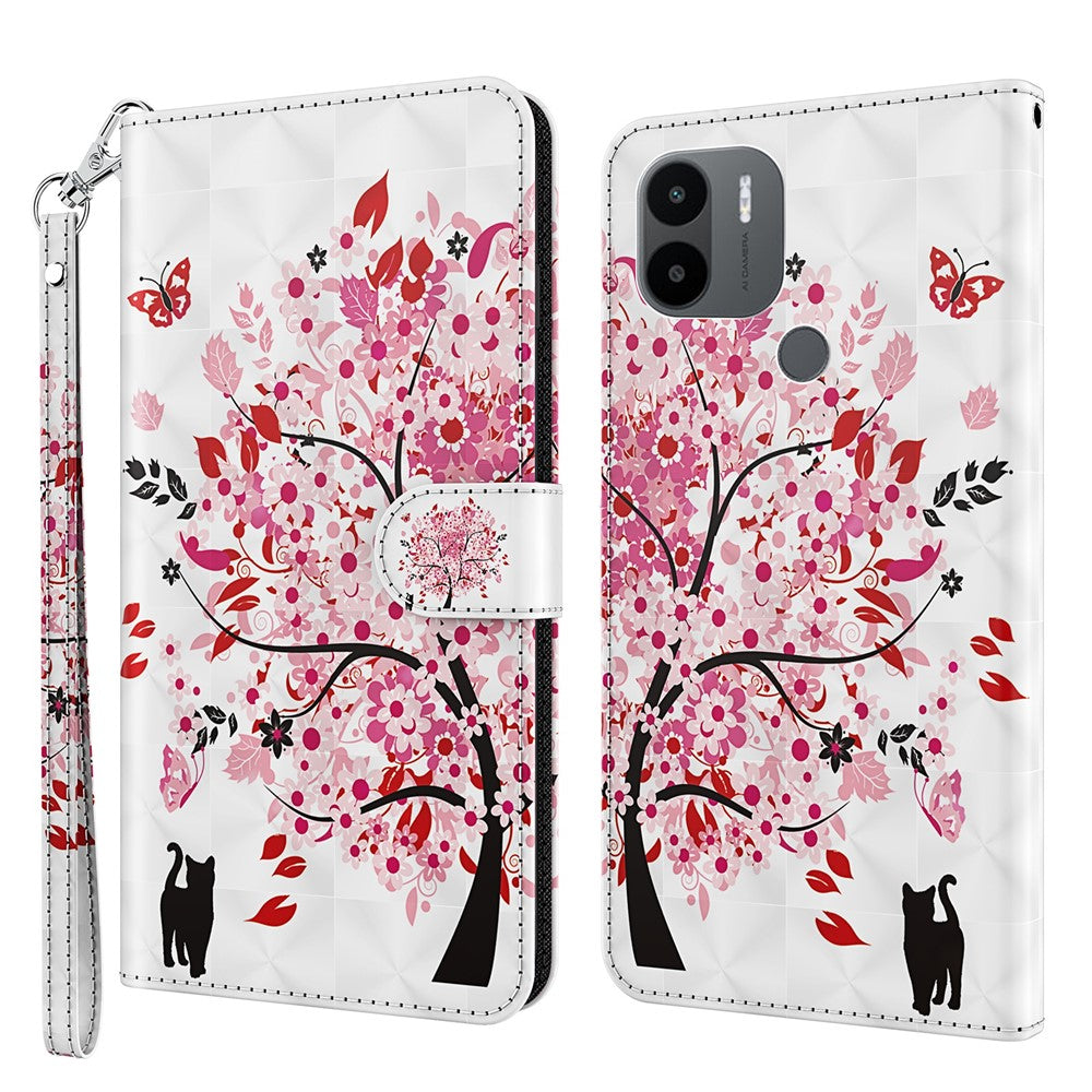 For Xiaomi Redmi A1 4G / A2 4G 3D Pattern Printing Wallet Phone Case PU Leather Wrist Strap Handbag Stand Feature Magnetic Flip Cover