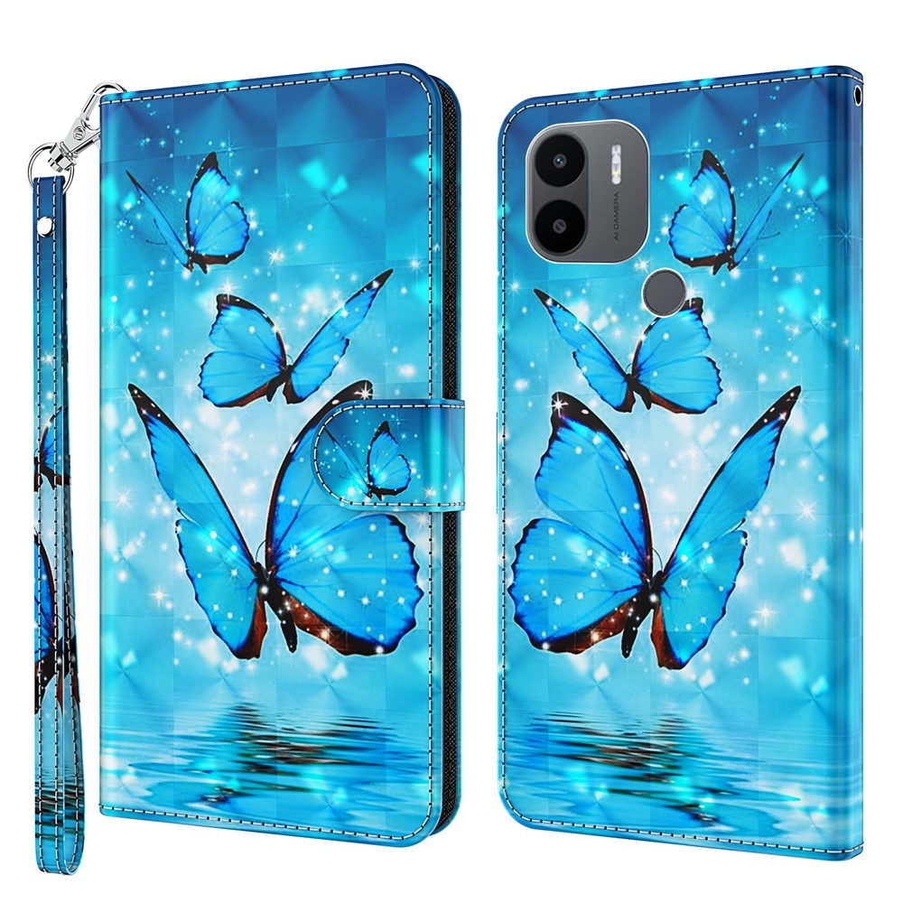For Xiaomi Redmi A1 4G / A2 4G 3D Pattern Printing Wallet Phone Case PU Leather Wrist Strap Handbag Stand Feature Magnetic Flip Cover