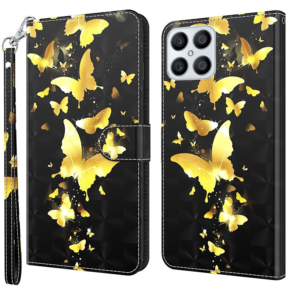 For Honor X8 4G PU læder Folio Flip Tegnebog Telefon Etui Stativfunktion 3D Kreativt Mønster Trykt Design Fuld Beskyttende Cover med Rem