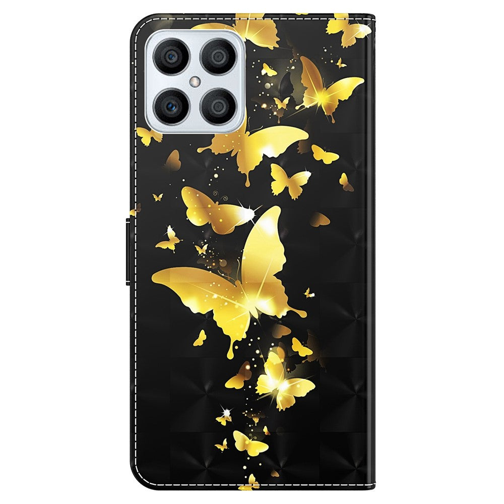For Honor X8 4G PU læder Folio Flip Tegnebog Telefon Etui Stativfunktion 3D Kreativt Mønster Trykt Design Fuld Beskyttende Cover med Rem