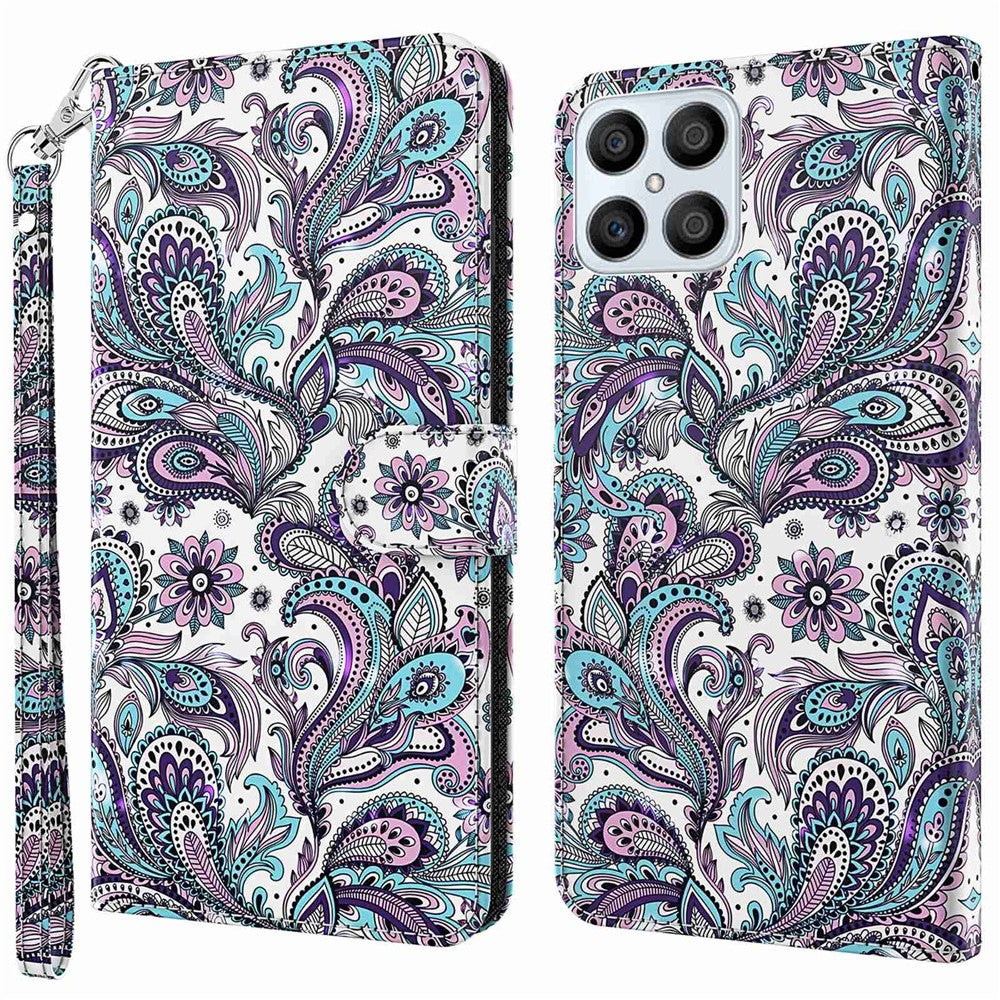 For Honor X8 4G PU læder Folio Flip Tegnebog Telefon Etui Stativfunktion 3D Kreativt Mønster Trykt Design Fuld Beskyttende Cover med Rem