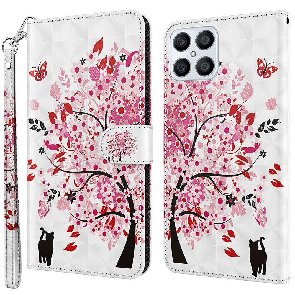 For Honor X8 4G PU læder Folio Flip Tegnebog Telefon Etui Stativfunktion 3D Kreativt Mønster Trykt Design Fuld Beskyttende Cover med Rem