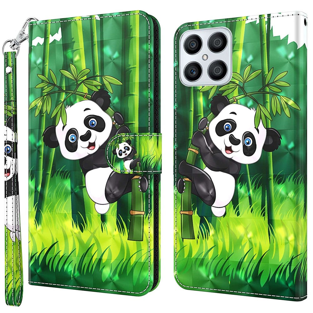 For Honor X8 4G PU læder Folio Flip Tegnebog Telefon Etui Stativfunktion 3D Kreativt Mønster Trykt Design Fuld Beskyttende Cover med Rem