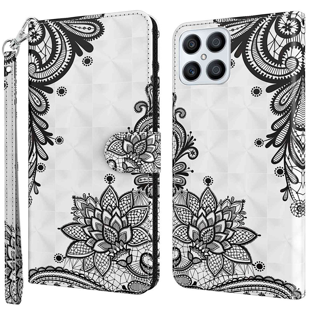 For Honor X8 4G PU læder Folio Flip Tegnebog Telefon Etui Stativfunktion 3D Kreativt Mønster Trykt Design Fuld Beskyttende Cover med Rem