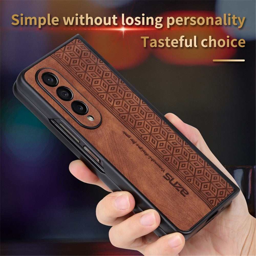 AZNS Telefoncover Til Samsung Galaxy Z Fold4 5G Med Præget Mønster PU Læderbelagt TPU Anti-fald Bagcover