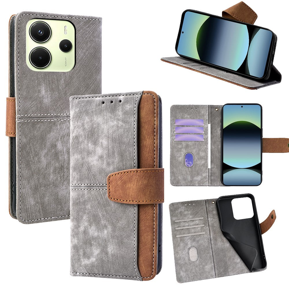For Xiaomi Redmi Note 14 4G (163.25mm) Case RFID Blocking Color Splicing PU Leather Wallet Phone Cover