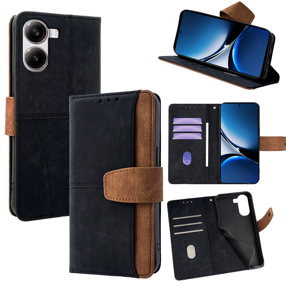 For Xiaomi Poco X7 Pro 5G  /  Redmi Turbo 4 5G Case RFID Blocking Color Splicing PU Leather Wallet Phone Cover
