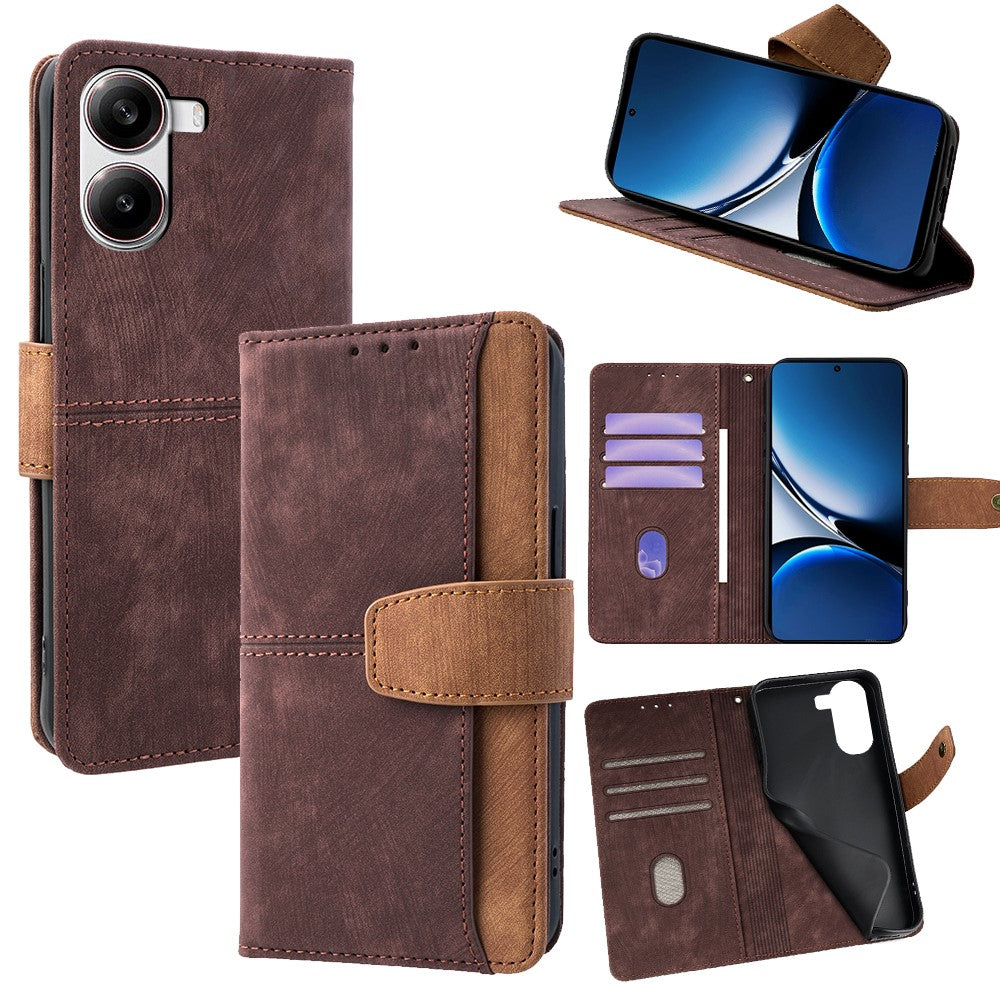 For Xiaomi Poco X7 Pro 5G  /  Redmi Turbo 4 5G Case RFID Blocking Color Splicing PU Leather Wallet Phone Cover