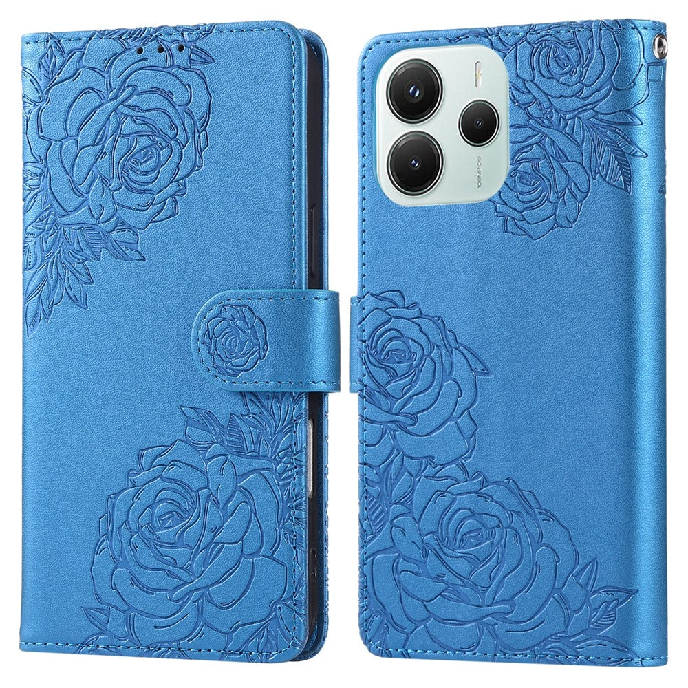 Wallet Case for Xiaomi Redmi Note 14 5G / Poco M7 Pro 5G Rose Flower PU Leather Phone Cover with 3 Card Slots