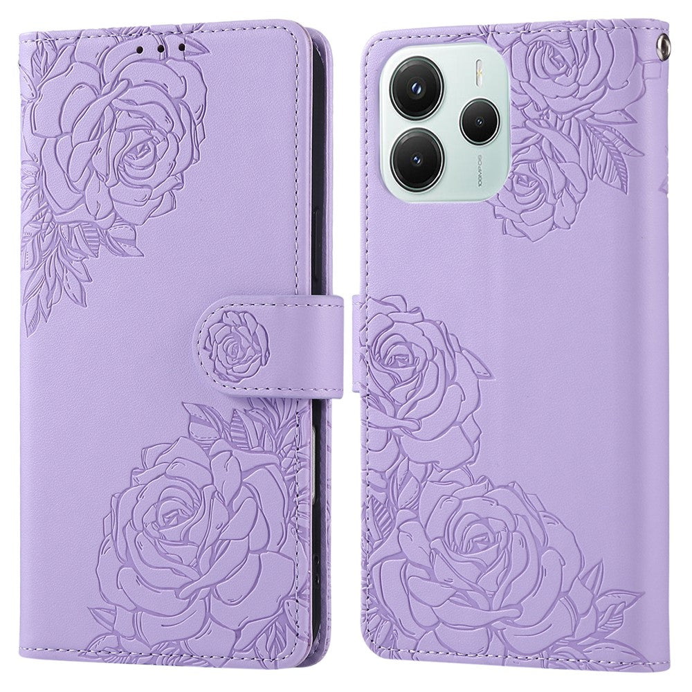 Wallet Case for Xiaomi Redmi Note 14 5G / Poco M7 Pro 5G Rose Flower PU Leather Phone Cover with 3 Card Slots