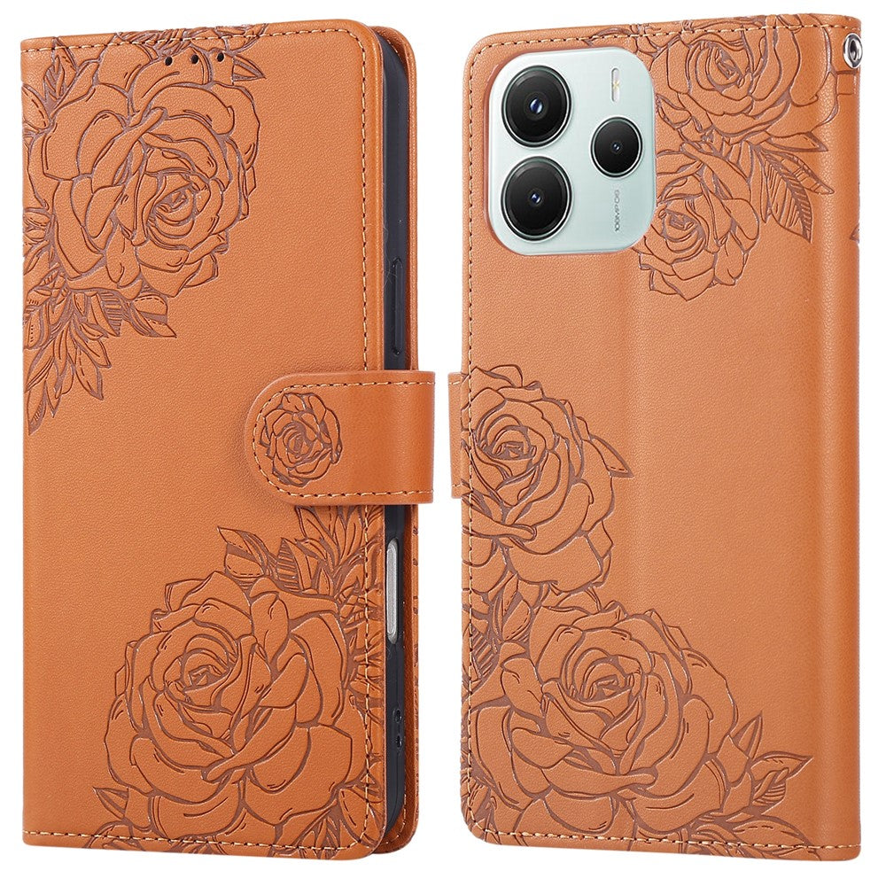 Wallet Case for Xiaomi Redmi Note 14 5G / Poco M7 Pro 5G Rose Flower PU Leather Phone Cover with 3 Card Slots