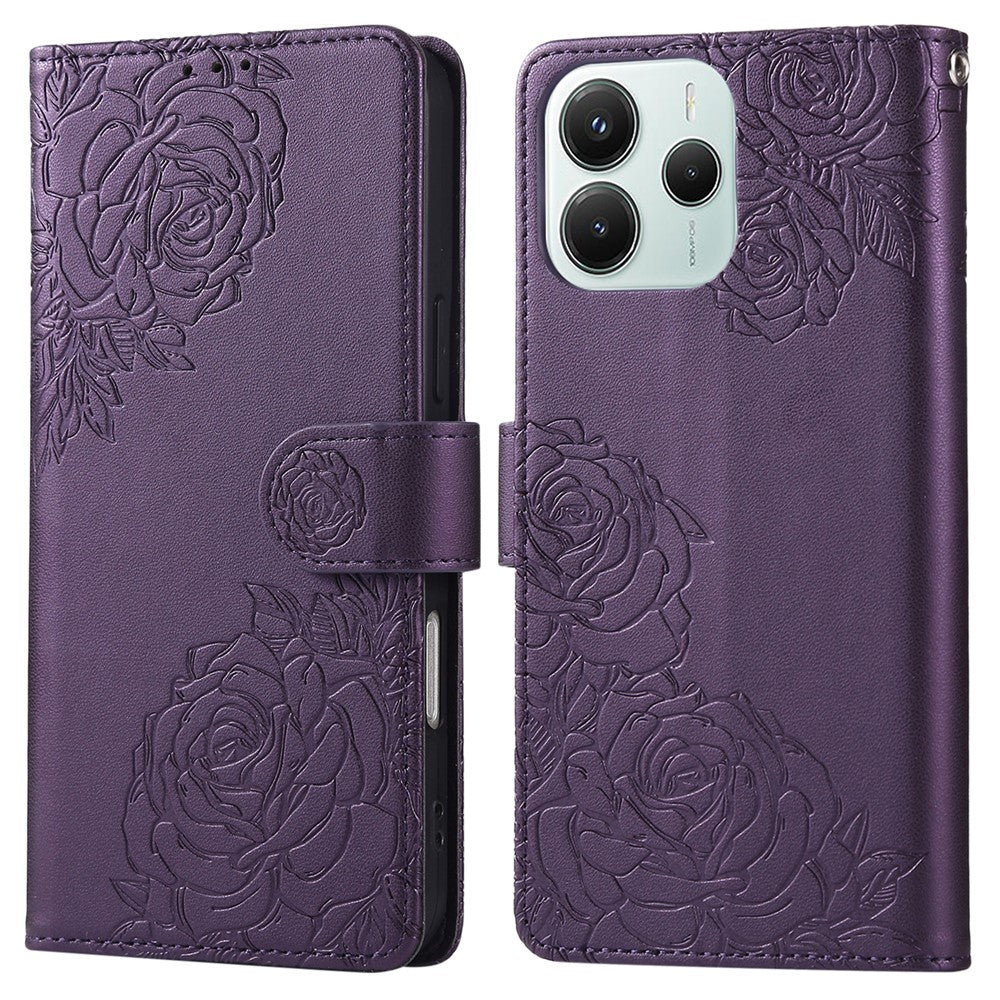 Wallet Case for Xiaomi Redmi Note 14 5G / Poco M7 Pro 5G Rose Flower PU Leather Phone Cover with 3 Card Slots