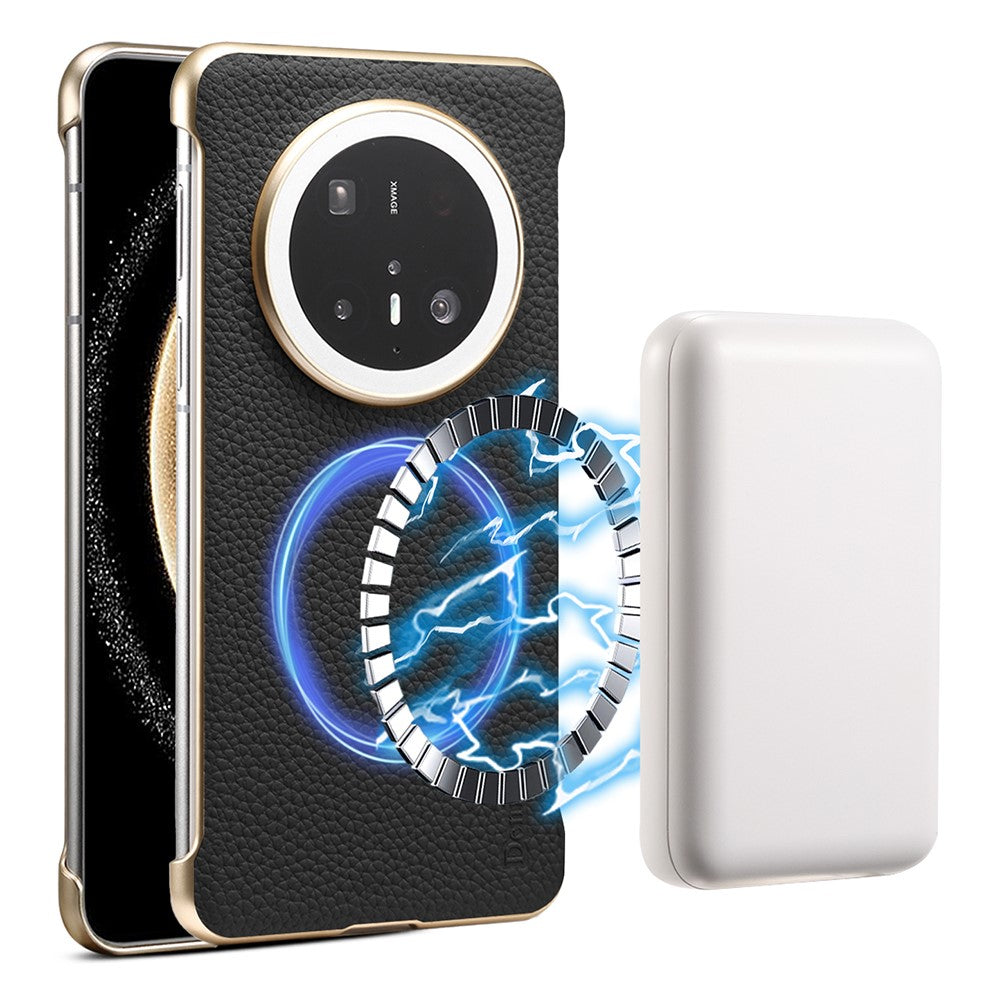 For Huawei Mate 70 Magnetic Case Litchi Texture Genuine Cow Leather + PC Boardless Phone Cover