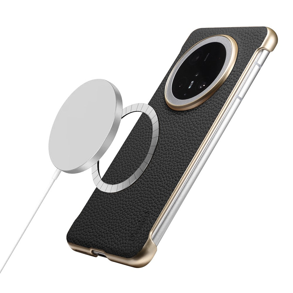 For Huawei Mate 70 Magnetic Case Litchi Texture Genuine Cow Leather + PC Boardless Phone Cover