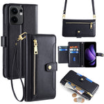 Oppo Reno13 F 5G (Reno 13 FS 5G) / 4G-etui med lynlås, pung, lædermobilcover med 2 remme