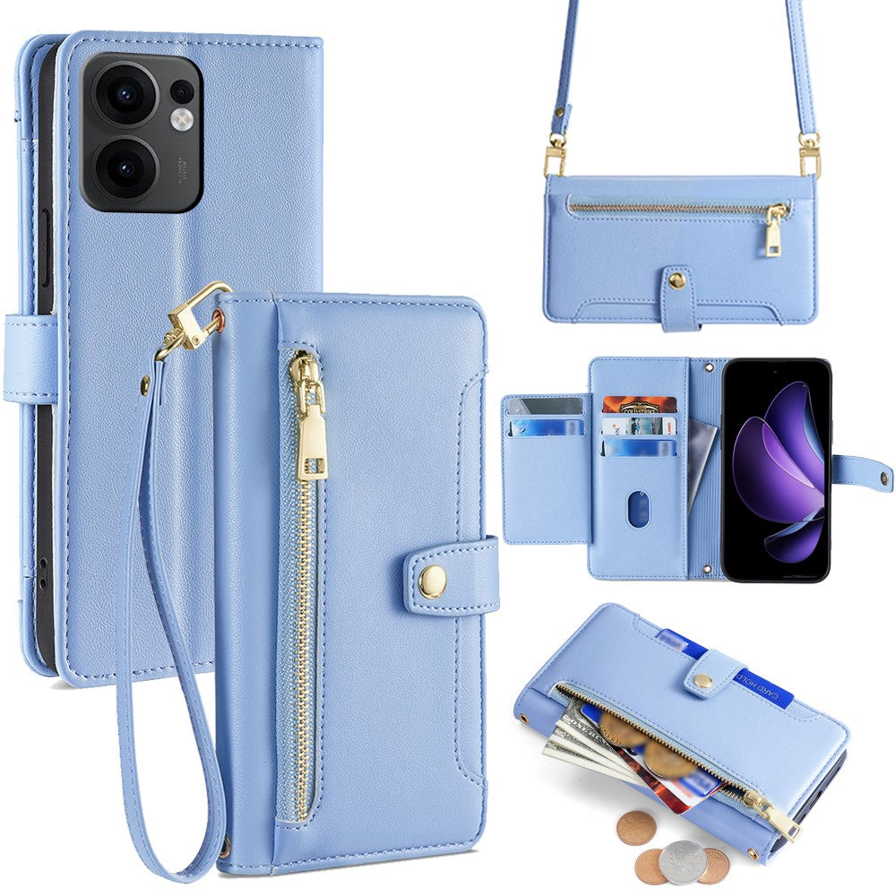 Oppo Reno13 F 5G (Reno 13 FS 5G) / 4G-etui med lynlås, pung, lædermobilcover med 2 remme