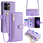 Oppo Reno13 F 5G (Reno 13 FS 5G) / 4G-etui med lynlås, pung, lædermobilcover med 2 remme