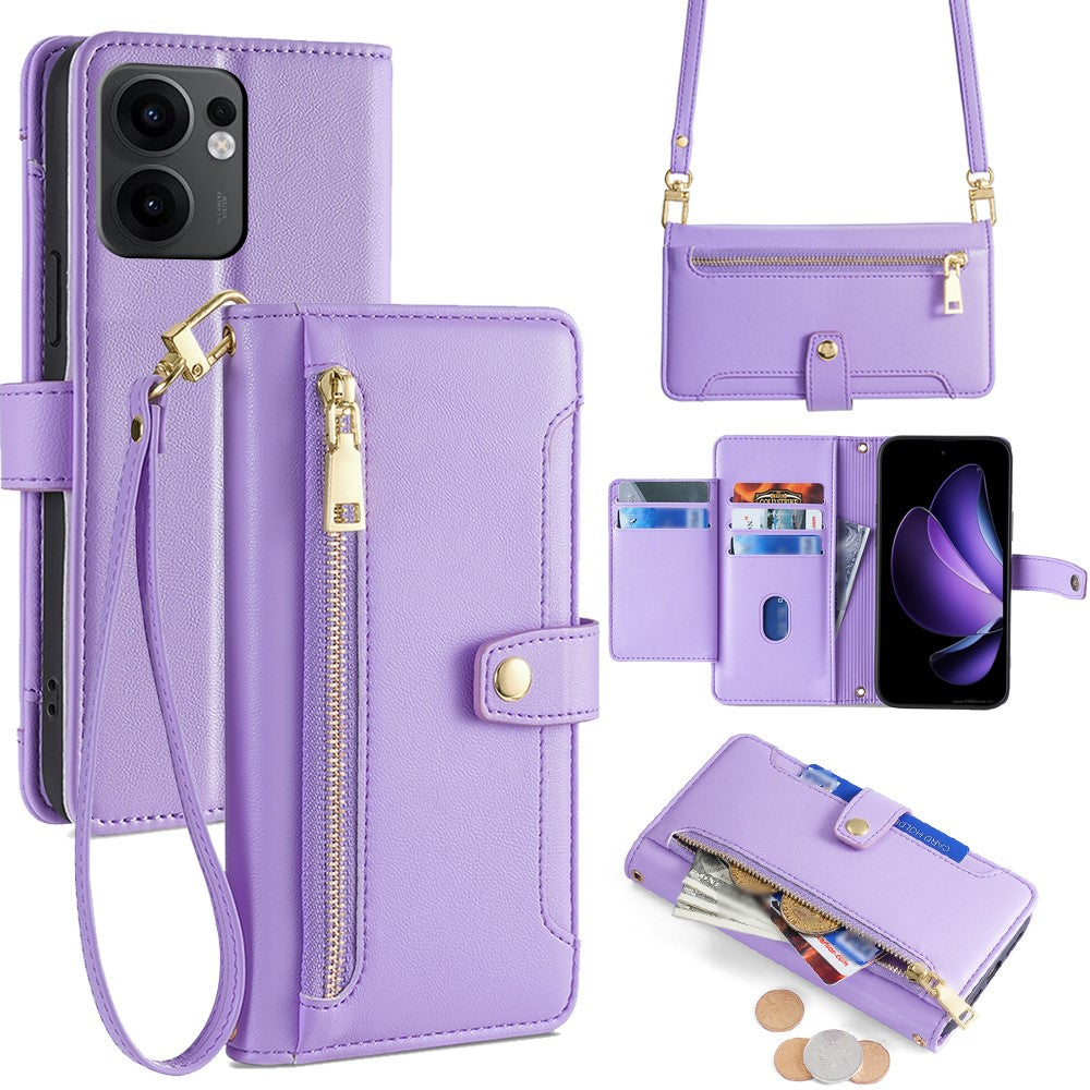 Oppo Reno13 F 5G (Reno 13 FS 5G) / 4G-etui med lynlås, pung, lædermobilcover med 2 remme