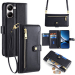 For Xiaomi Redmi Turbo 4 5G / Poco X7 Pro 5G Case Zipper Pocket Wallet Leather Phone Cover with 2 Straps