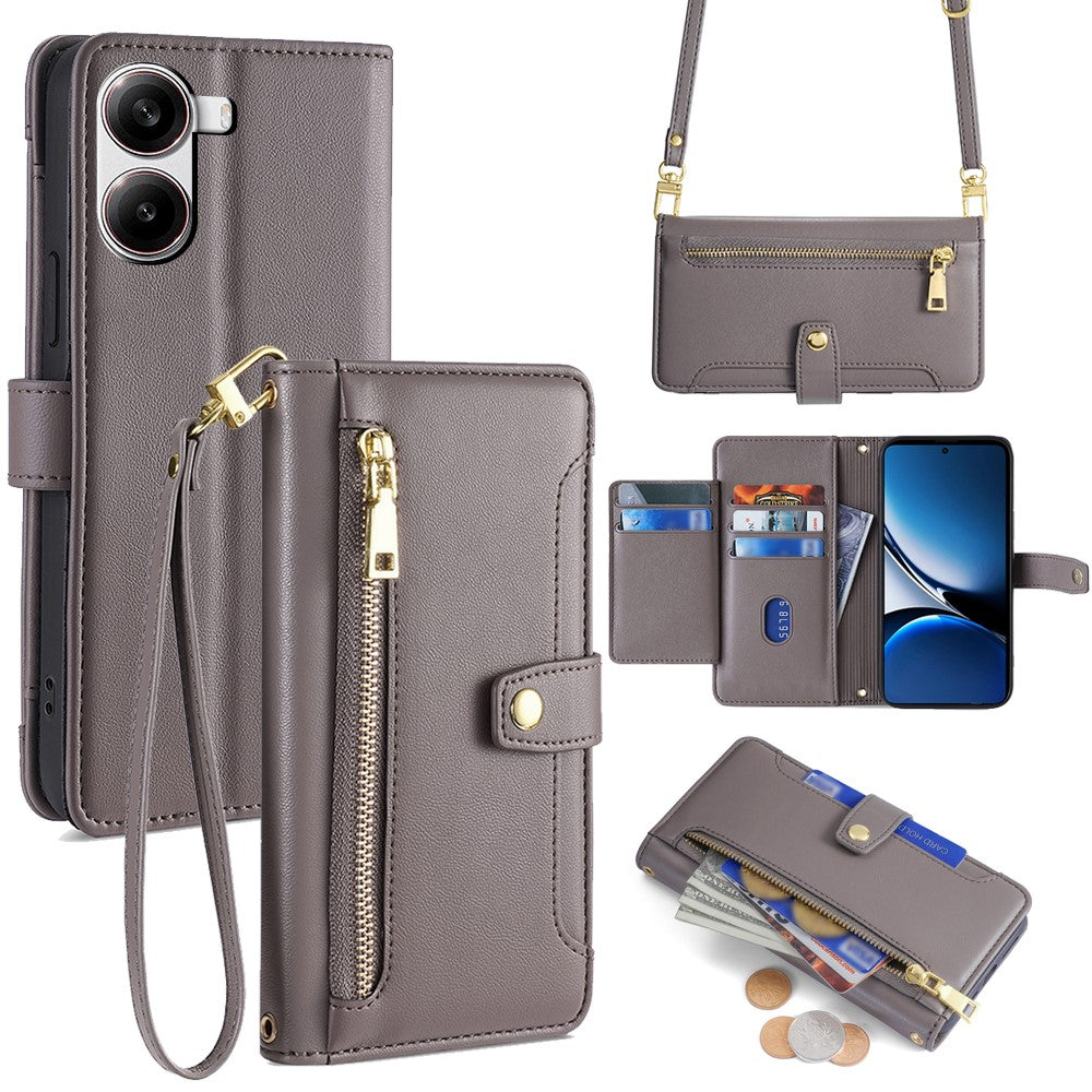 For Xiaomi Redmi Turbo 4 5G / Poco X7 Pro 5G Case Zipper Pocket Wallet Leather Phone Cover with 2 Straps