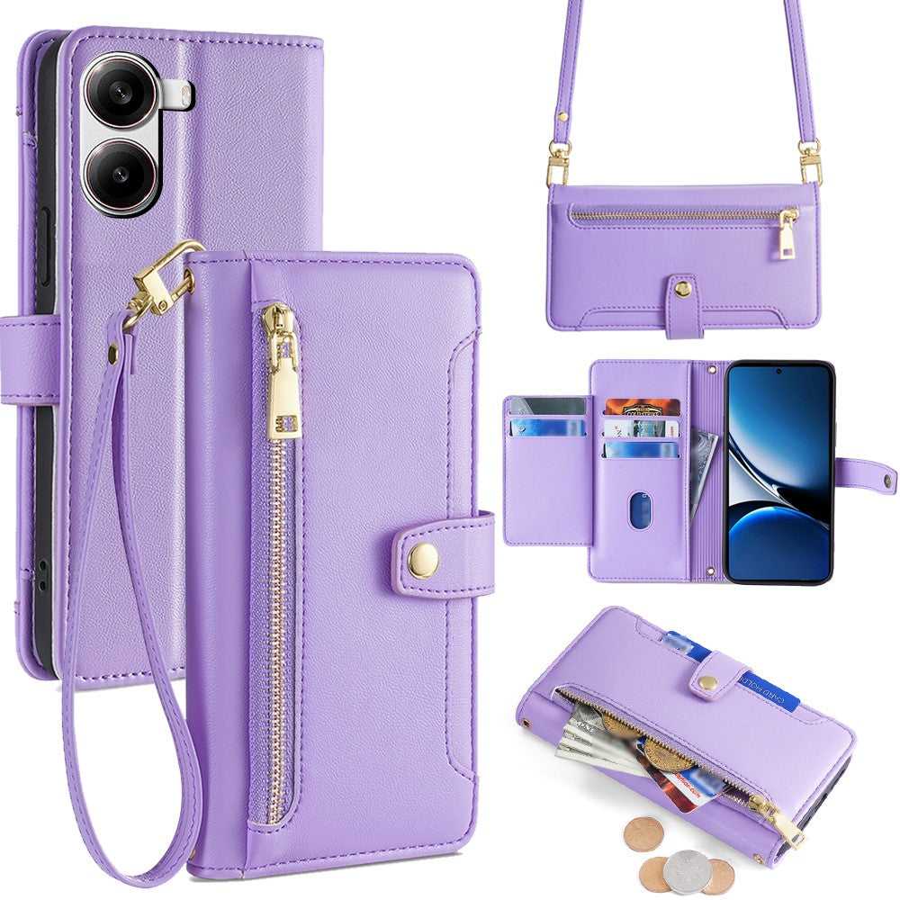 For Xiaomi Redmi Turbo 4 5G / Poco X7 Pro 5G Case Zipper Pocket Wallet Leather Phone Cover with 2 Straps
