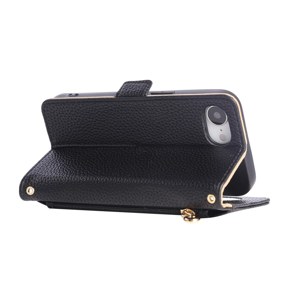For iPhone 17th / 16th Wallet Phone Case Shockproof TPU+PU Leather Flip Cover with Mirror, Strap